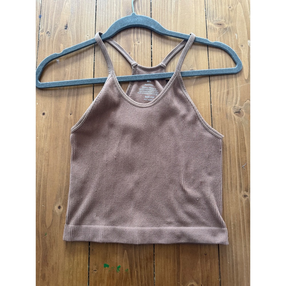 Odosas Ribbed Seamless Crop Tank Top M‎ L Brown Racerback